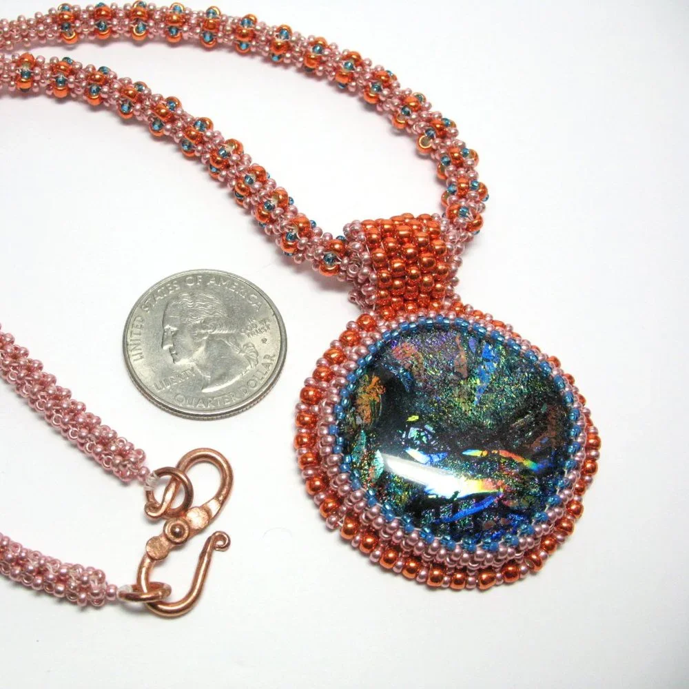 Handwoven Dichroic glass pendant with necklace